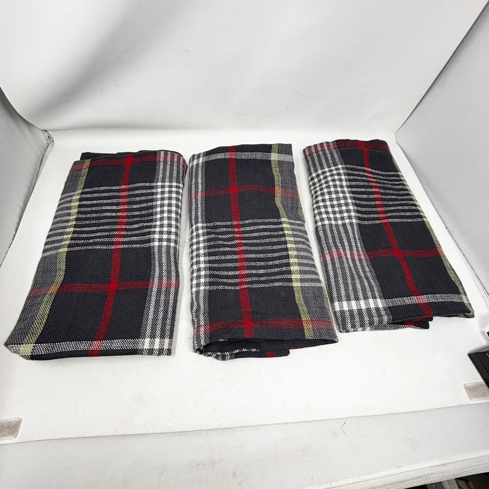 Pottery Barn Euro Sham Set of 3 Navy Red White Plaid 100% Cotton 26x26 Americana